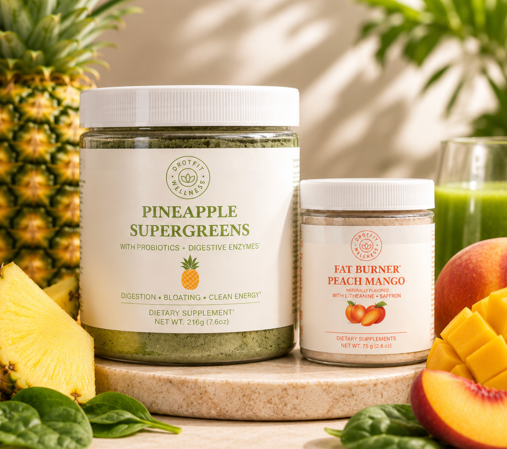 Pineapple Supergreens and Peach Mango Fat Burner