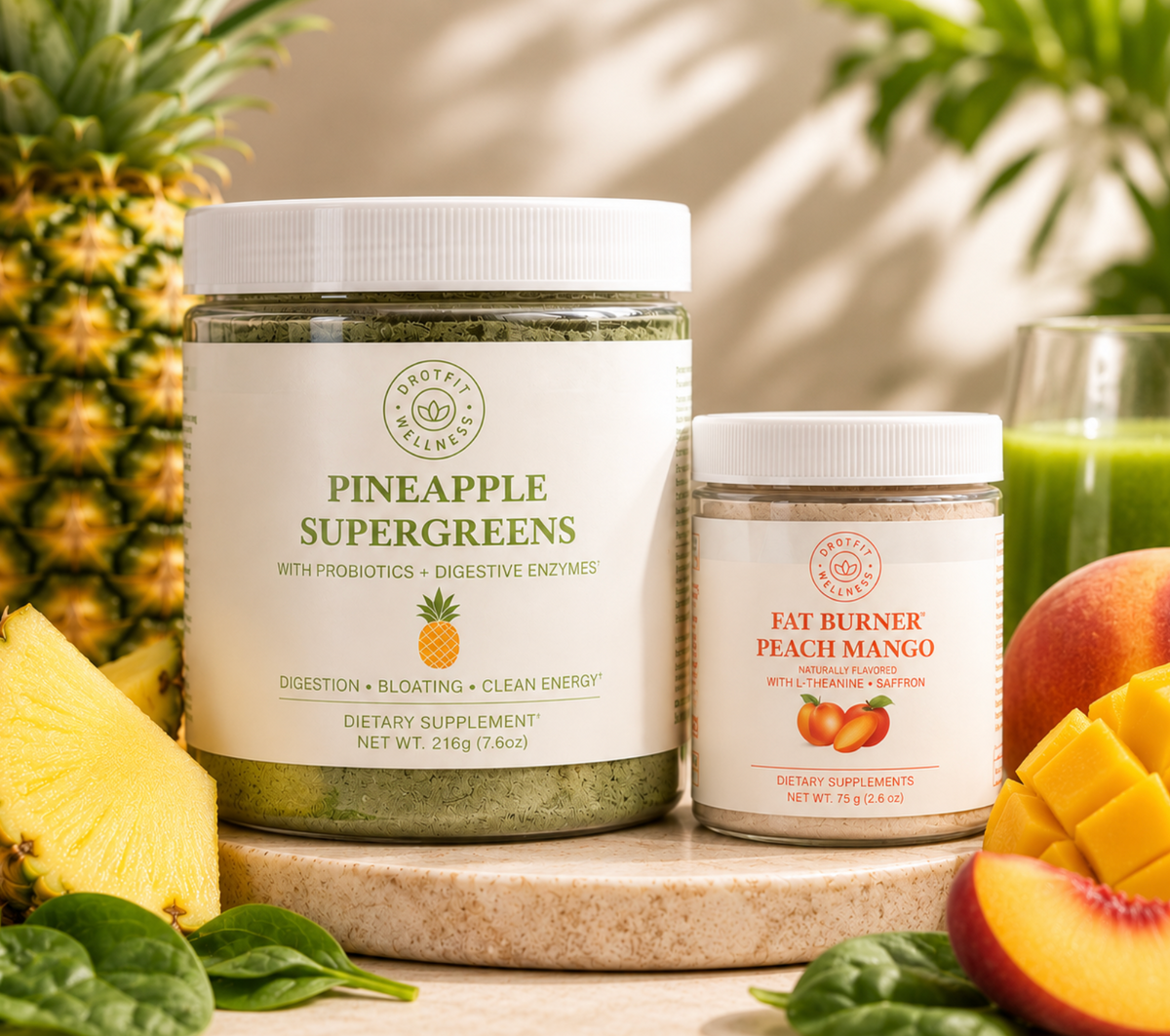 Pineapple Supergreens and Peach Mango Fat Burner